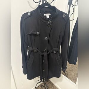 Motherhood Maternity. Black Trench Coat Belted Waist